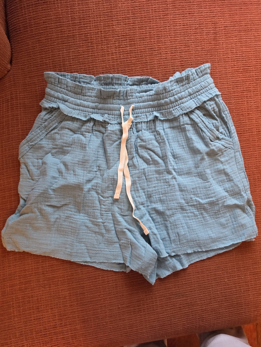 Zenana Light Blue High Waist Drawstring Shorts